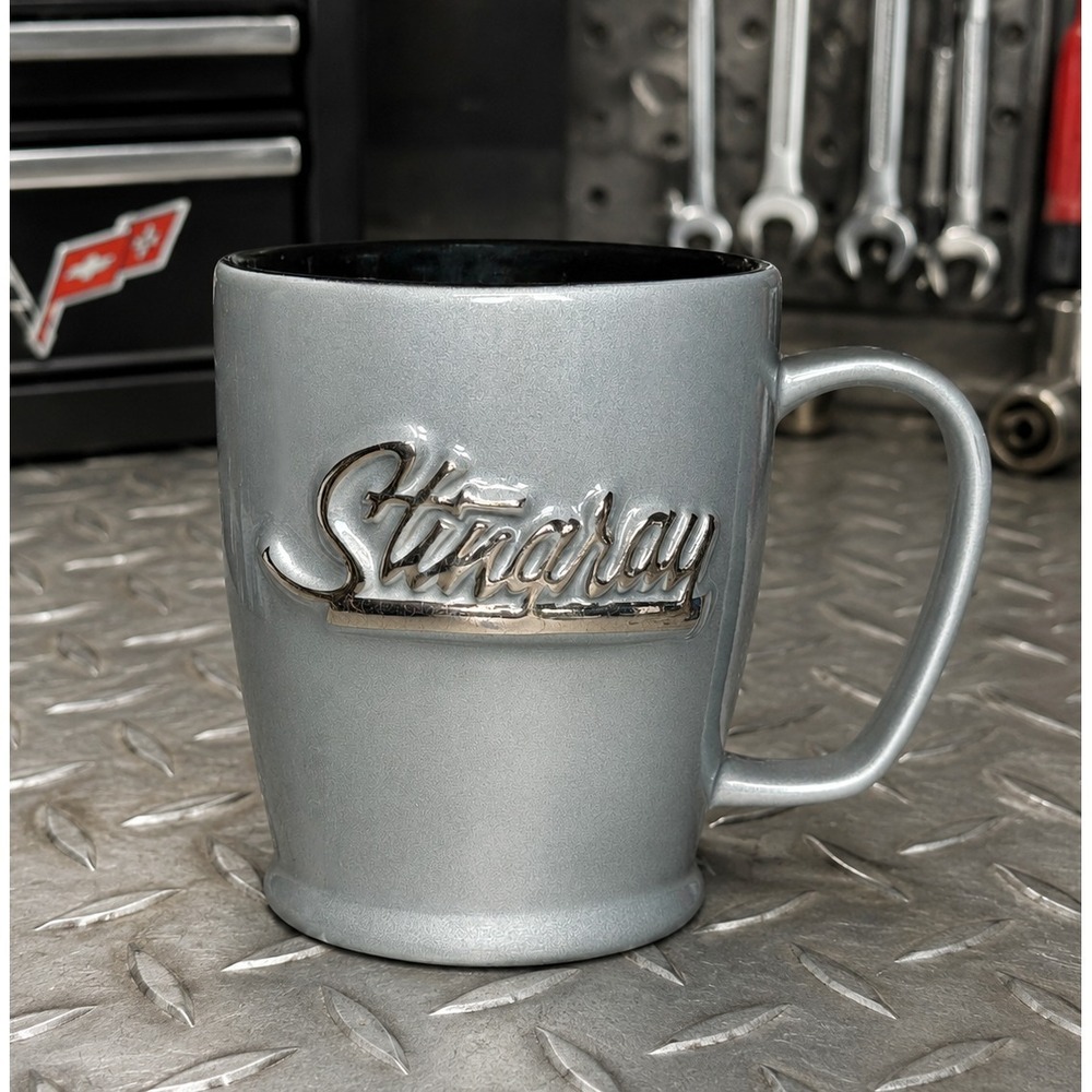 GM Corvette Stingray Mug Original Embossed Logo Gray Rare Collector Coffee Cup